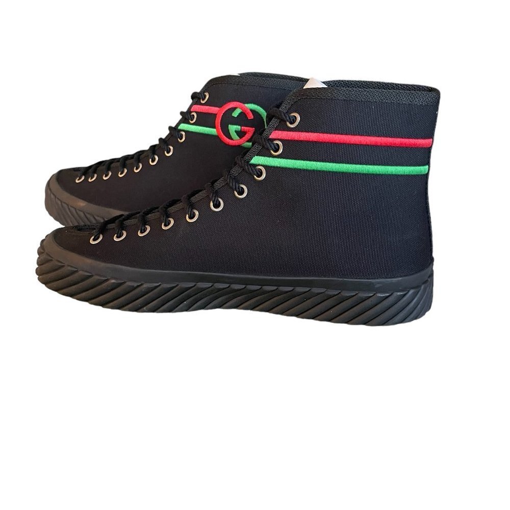 GUCCI MEN'S SNEAKER "SEPANG" BLACK CLOTH GG HIGH TOP 733033 - SIZE GUCCI 7.5 - Picture 2 of 15